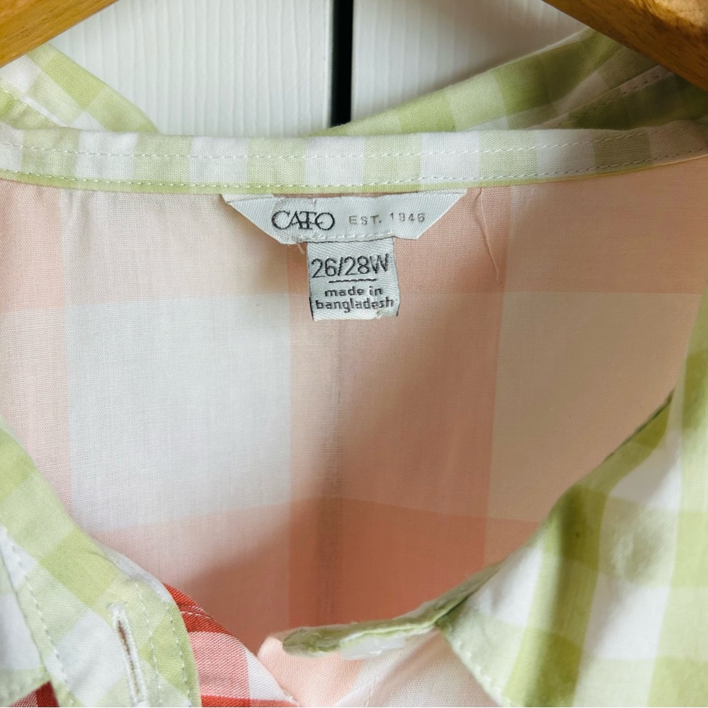 Cato high low gingham patchwork maximalist long sleeve button down shirt - Picture 5 of 8